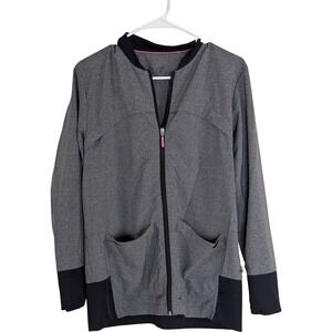 Smitten Scrub Jacket Womens Small Gray Black Full Zip Stretch Pockets M004068